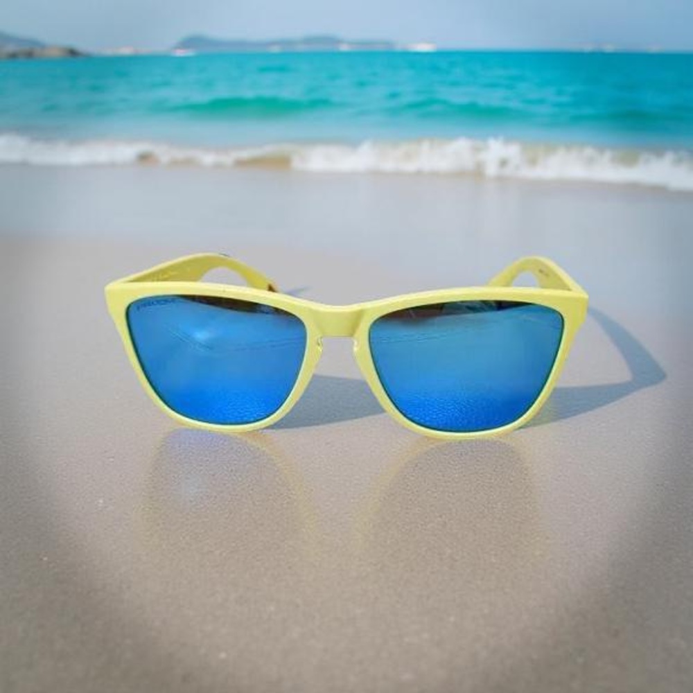 NEW Oakley Frogskins 35th Anniversary Matte Neon Yellow Prizm Sapphire Lenses